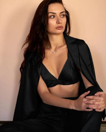 Set pijama 3 piese cu top tip bustiera