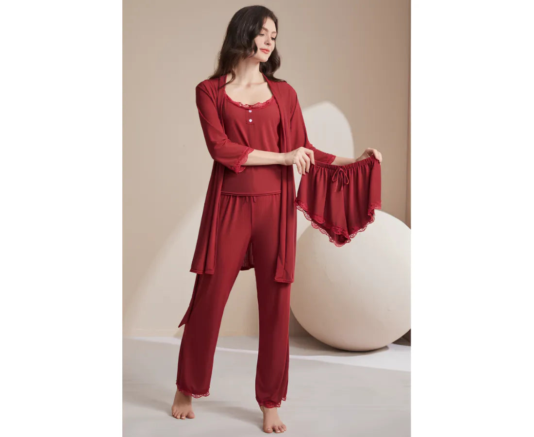 Set Pijama de Dama 4 Piese, Rosu