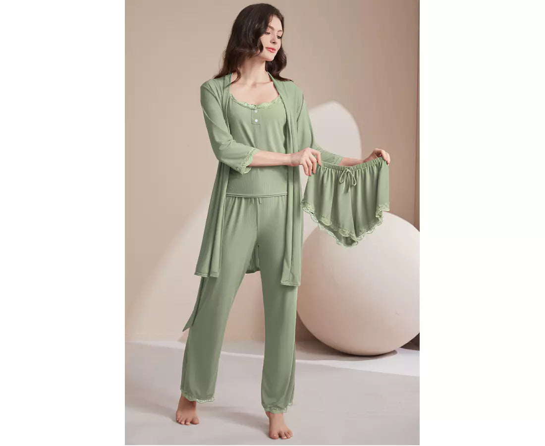 Set Pijama de Dama 4 Piese, Verde