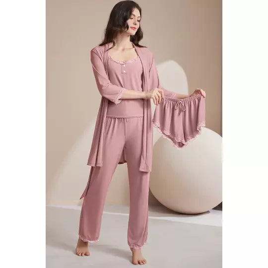 Set Pijama de Dama 4 Piese Roz