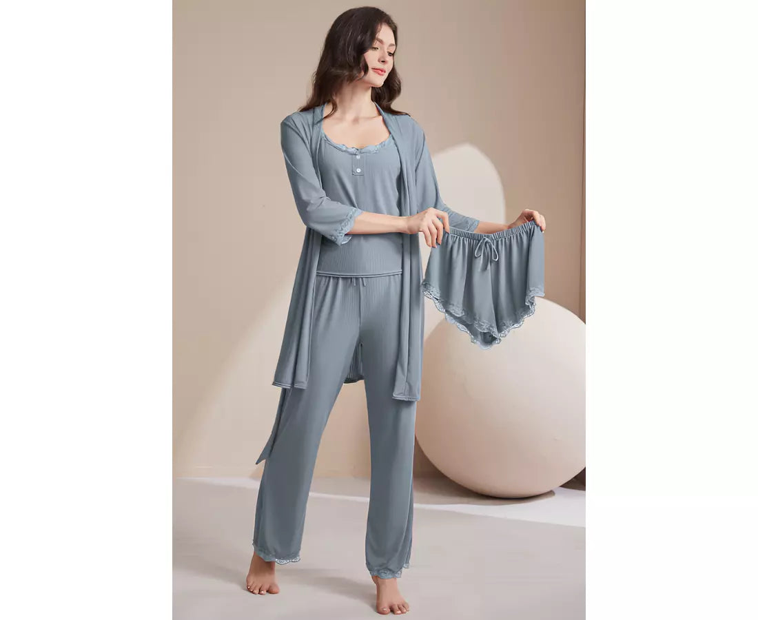 Set Pijama de Dama 4 Piese, Albastru